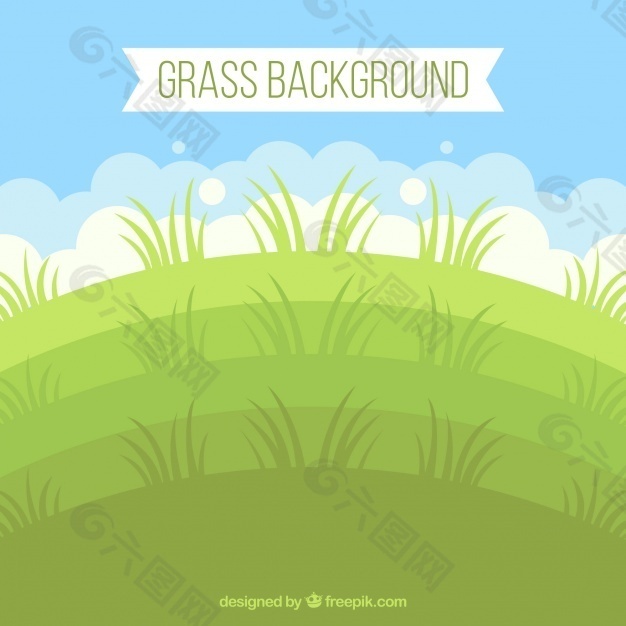 平坦的背景，草地上有绿色的色调