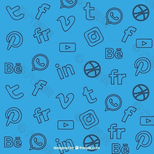 蓝色背景与装饰社交网络图标