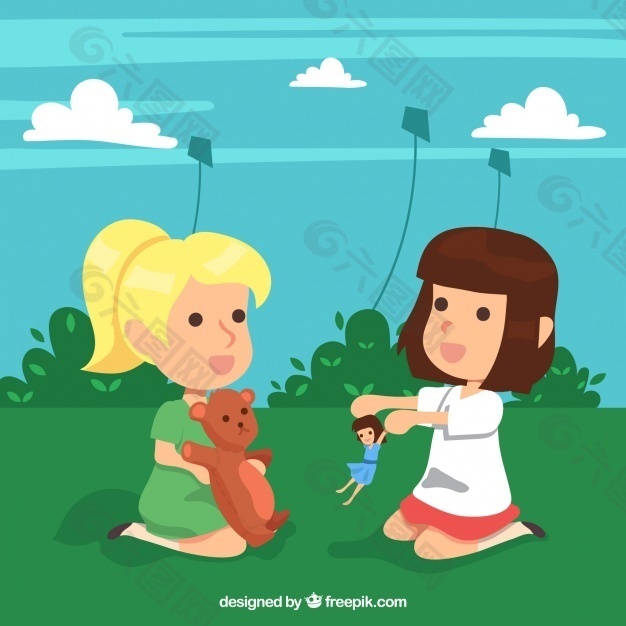 女孩在户外玩玩具的背景