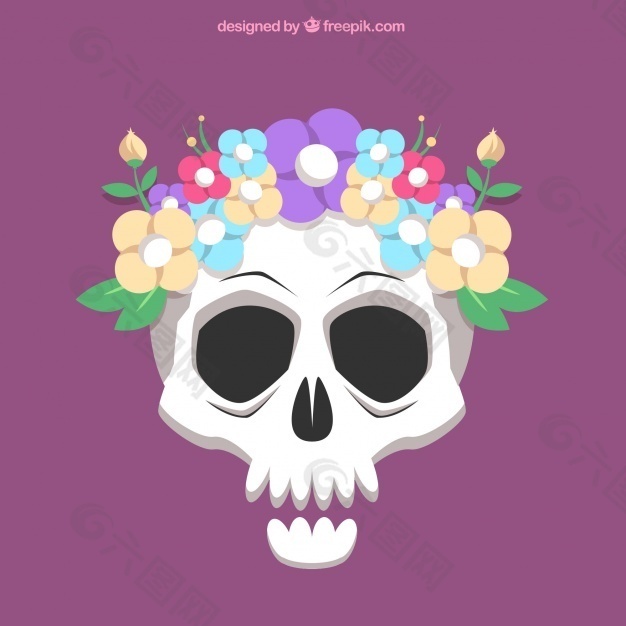美丽的头骨与花的背景