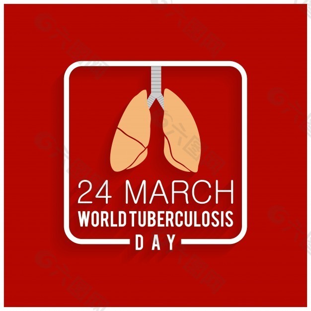 世界肺结核日，红色背景与肺部