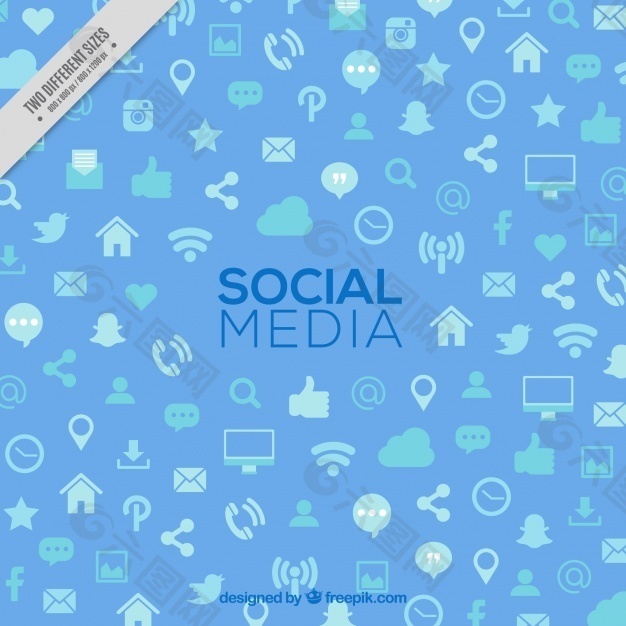 蓝色背景与社交媒体图标