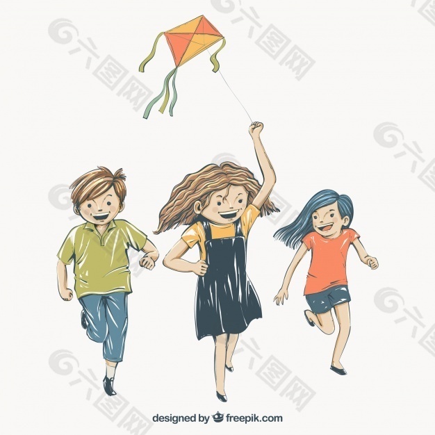 孩子们玩风筝的背景