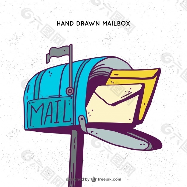 蓝色的邮箱背景和手绘信封