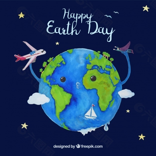 地球日水彩背景