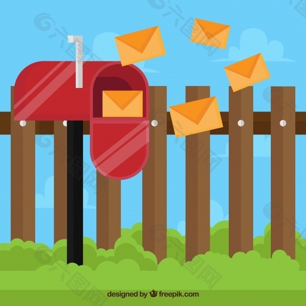 红色邮箱背景和信件