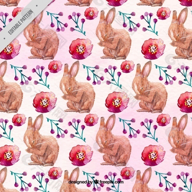 复活节兔用水彩花图案