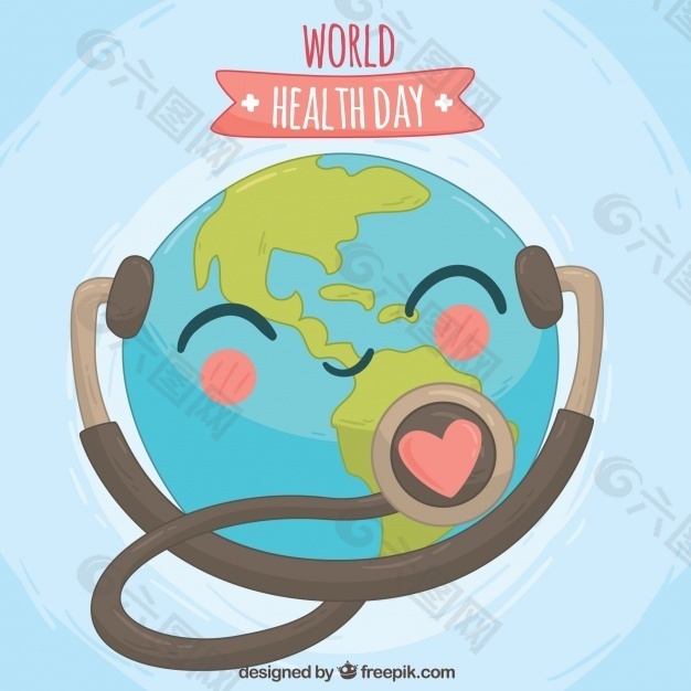 可爱的世界卫生日背景听诊器