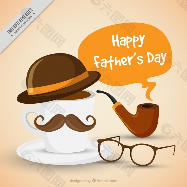 父亲节背景：带着咖啡帽和胡子的咖啡
