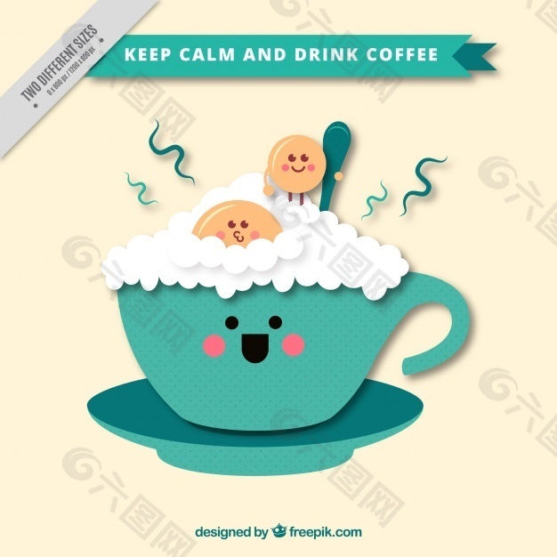 咖啡杯配泡沫饼干的背景