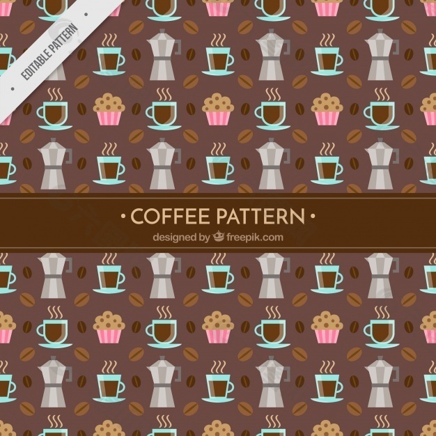 平面设计中有咖啡图案的奇妙图案