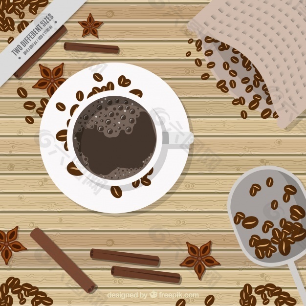 咖啡和咖啡豆的复古背景