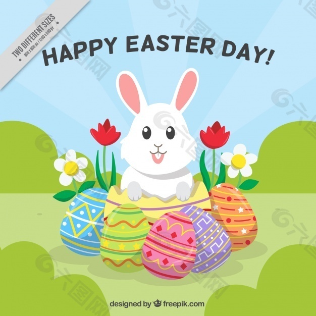 复活节的背景与可爱的兔子和鸡蛋
