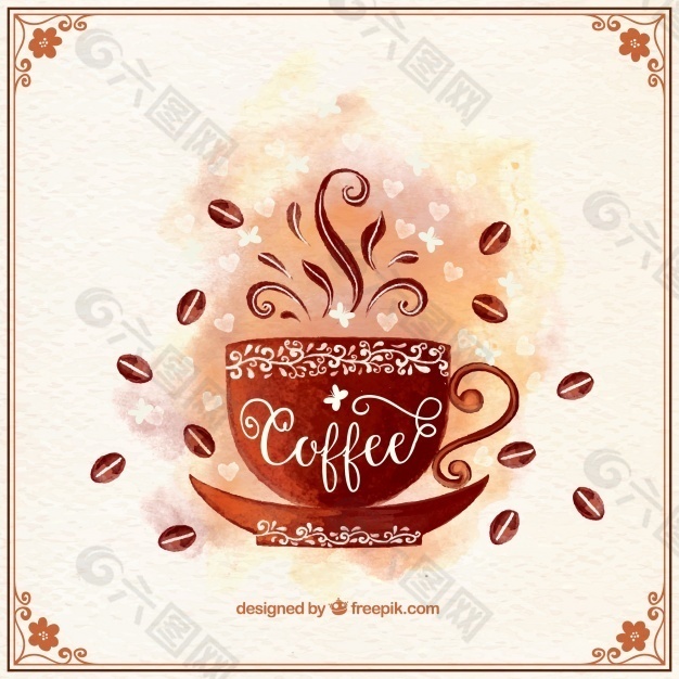 水彩装饰咖啡杯的背景