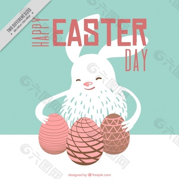 手绘复活节彩蛋可爱兔子的背景