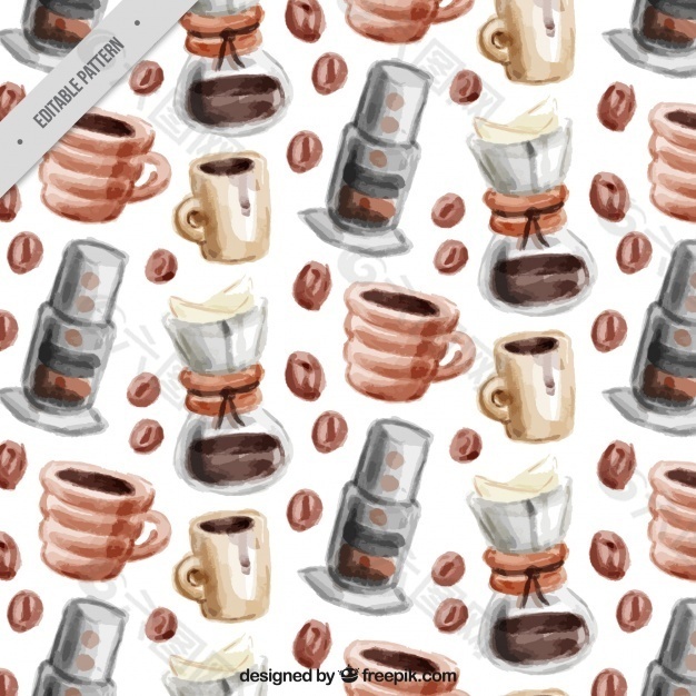 水彩图案的咖啡