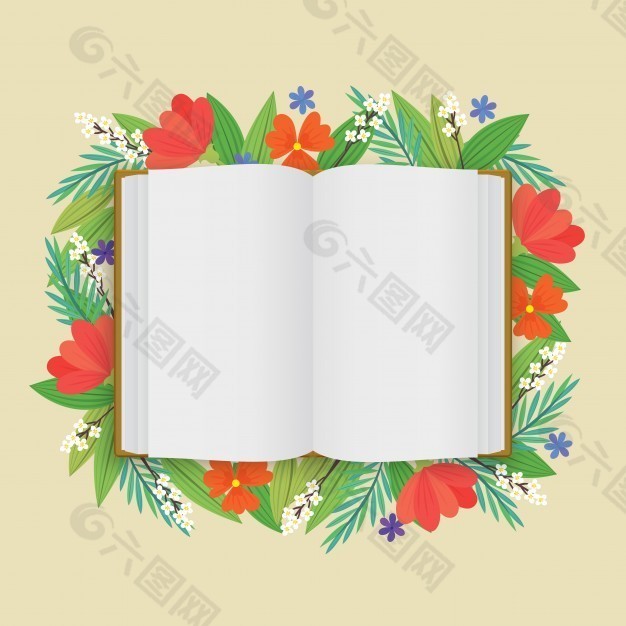一本空白的开着花的白色书