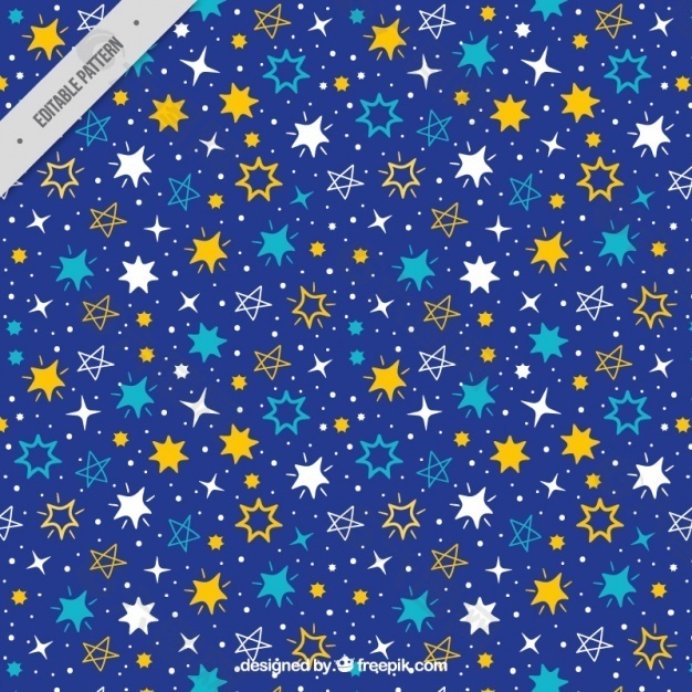 深蓝色图案，有各种各样的手绘星星。
