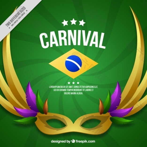 巴西狂欢节面具和羽毛的现实背景