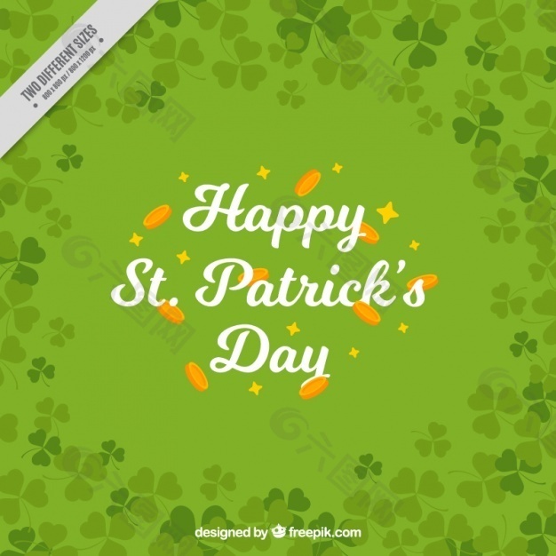 绿色的圣帕特里克节背景与硬币和三叶草