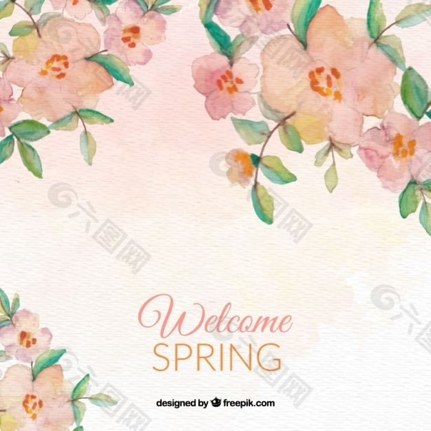 美丽的春天背景与水彩花背景素材免费下载 图片编号 六图网