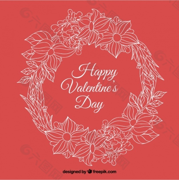 手绘情人节花环背景