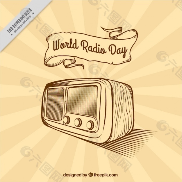 在复古风格的世界无线电天旭日背景