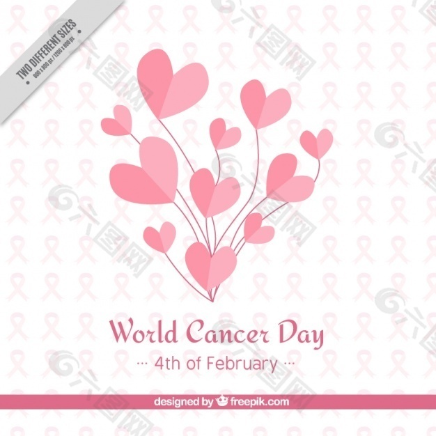 世界癌症日背景与丝带和心脏粉红色的色调