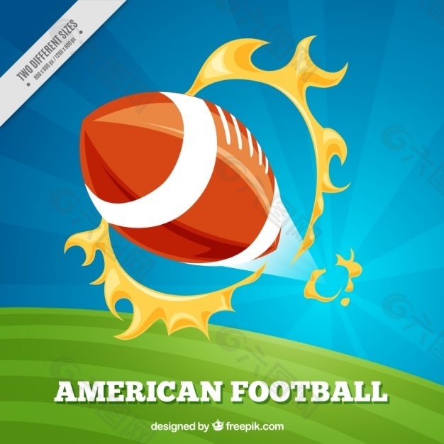 美式足球背景：球和火焰环