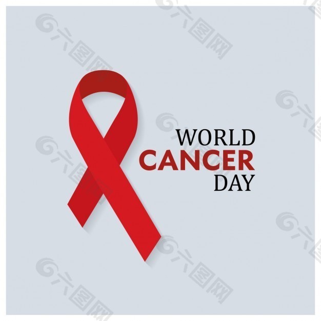 灰色背景上的红丝带，世界癌症日