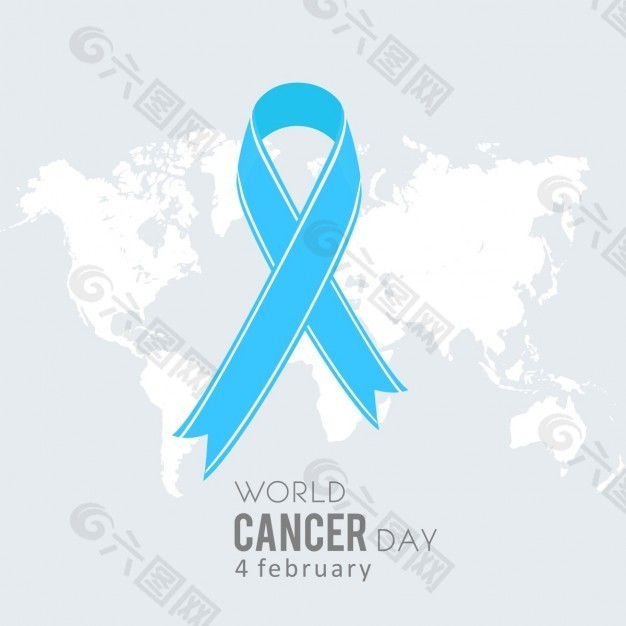 背景：蓝色丝带，世界癌症日