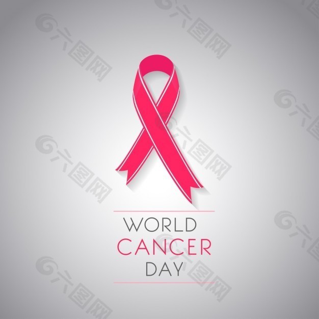 灰色背景带丝带，世界癌症日