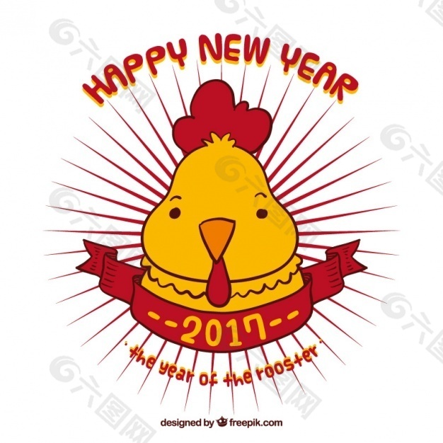 中国新年背景手绘小鸡