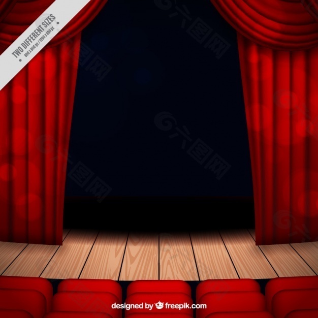 剧院舞台背景，有窗帘和座位