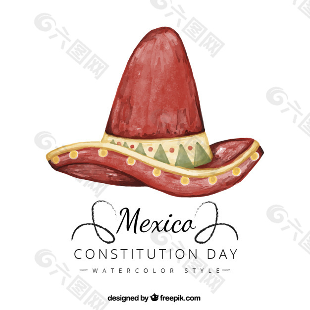 宪法日背景与墨西哥水彩帽子