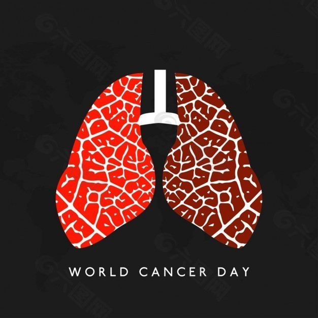 黑色背景的肺，世界癌症日