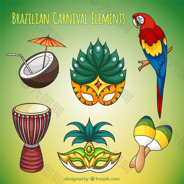各种手绘巴西狂欢节元素