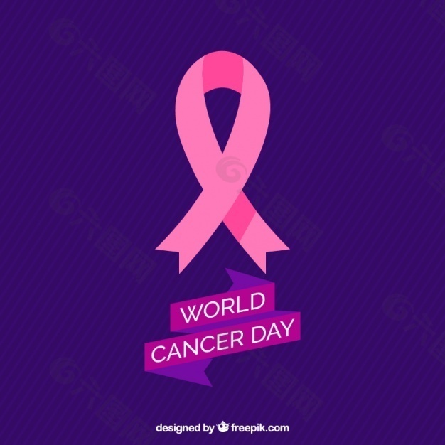 世界癌症日条纹背景与粉红丝带