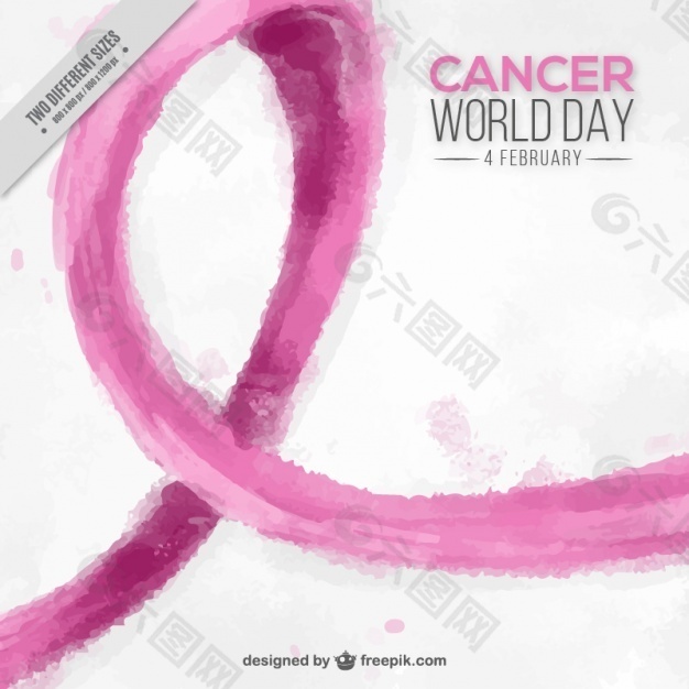 世界癌症日背景与粉红色丝带水彩风格