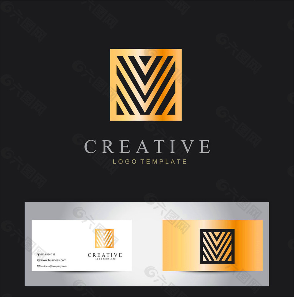 金色方形几何标志图片