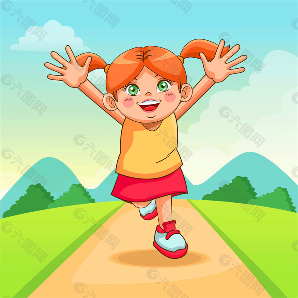 跑步的卡通女生图片