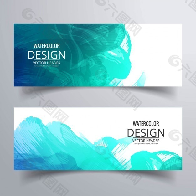 两个横幅蓝色水彩