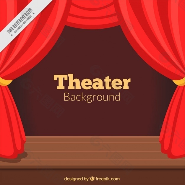 剧院背景有红色的窗帘和木制的舞台