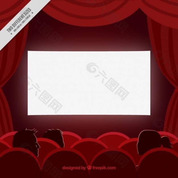红色电影背景与窗帘和扶手椅