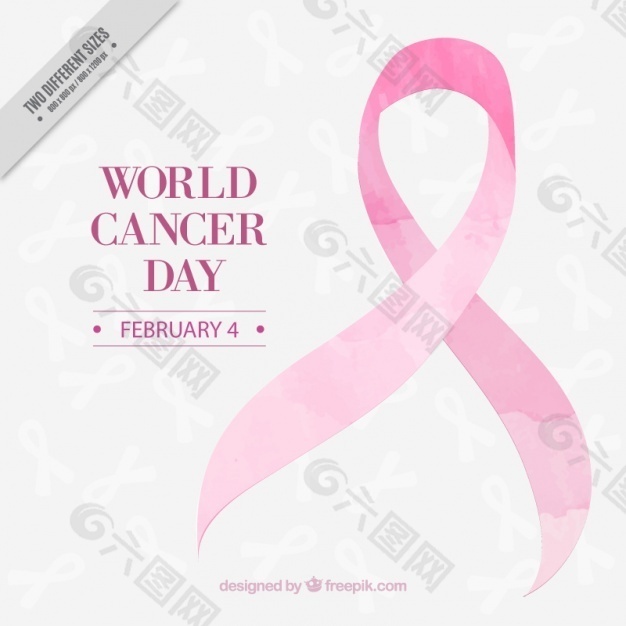 粉红水彩丝带世界癌症日的背景