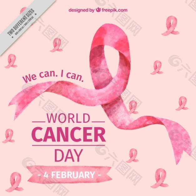 粉红水彩世界癌症日的背景