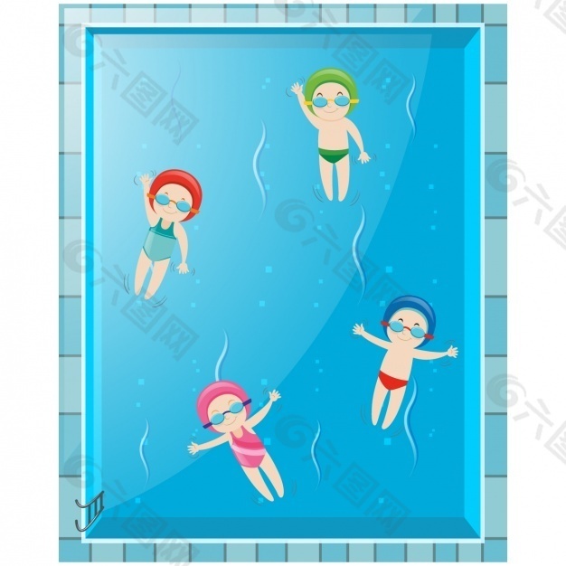 孩子们在游泳池游泳