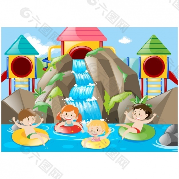 在水上公园玩耍的孩子