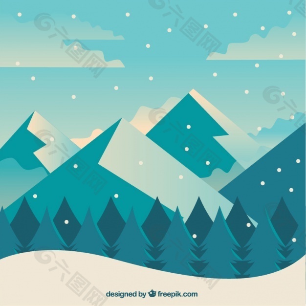 冬季背景森林与山地平面设计