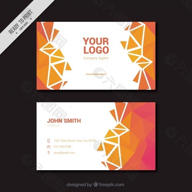 粉红色和橙色色调的多边形名片